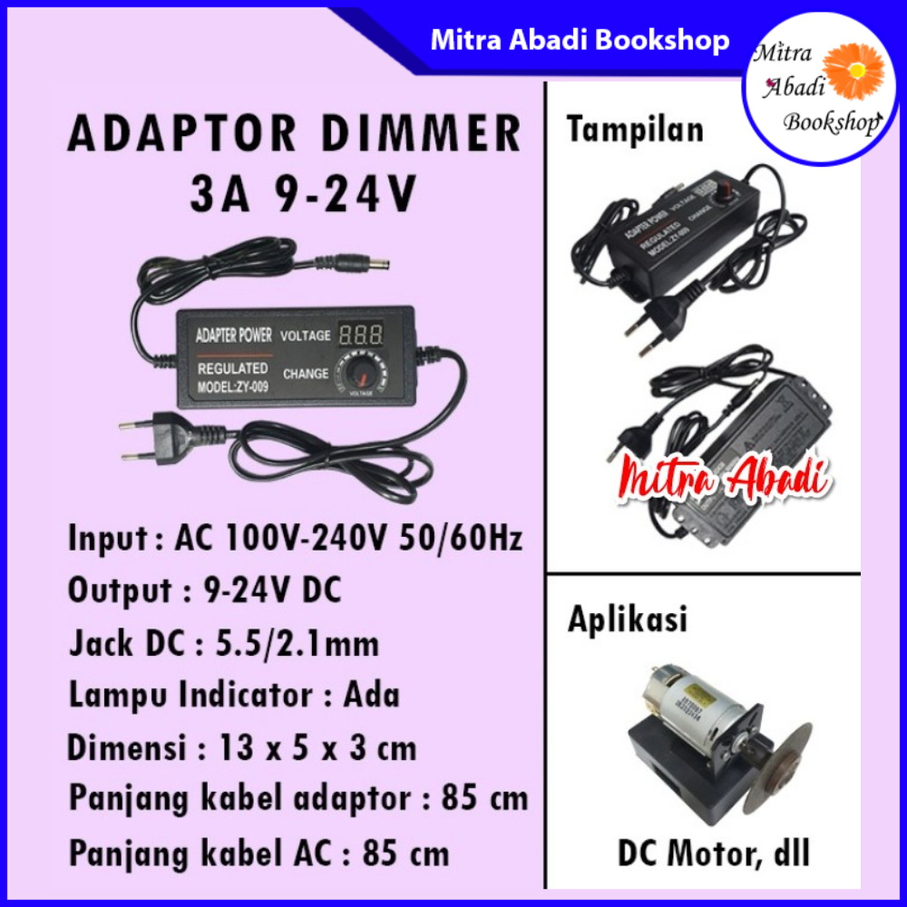 Adjustable Power Adapter Dimmer / Adaptor Dimmer 3A AC - DC 9 - 24V