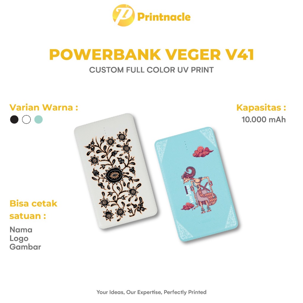Custom PowerBank VEGER V41 10000mAh Custom Cetak Print Uv