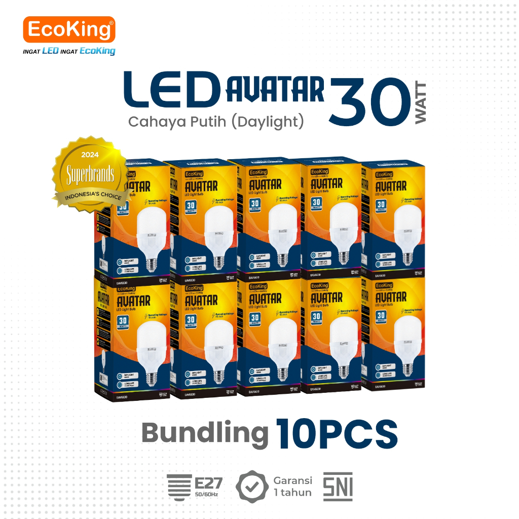EcoKing Lampu Bohlam Rumah LED Avatar 30W 10 PCS Cahaya Putih (EAV6630DL)