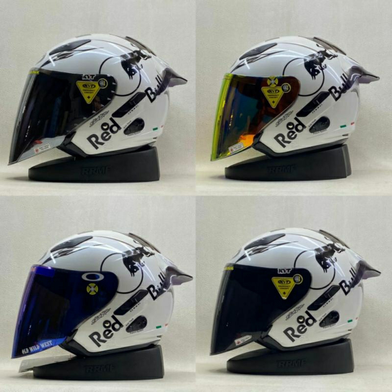 Helm Half Face Double Visor KYT GALAXY White Paket Ganteng Redbull