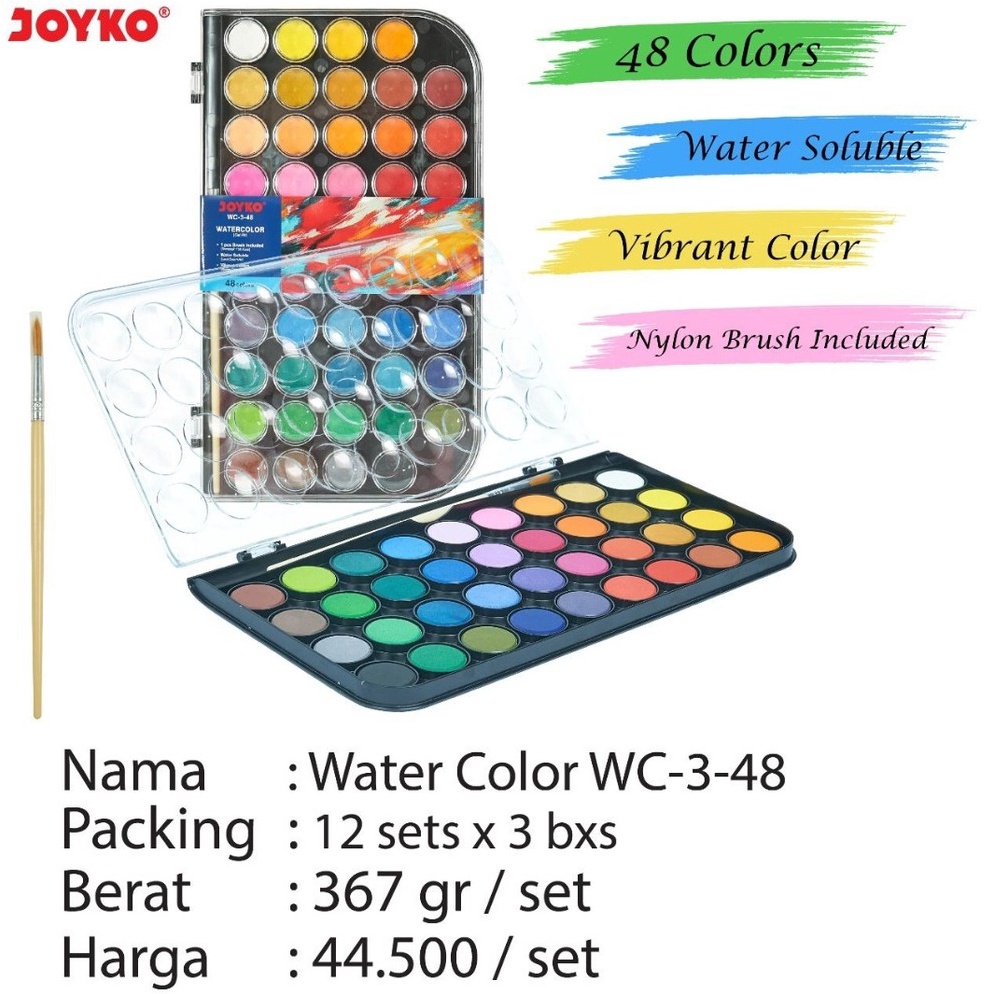 

Produk Premium water color cake wc 3 isi 48 warna joyko cat iar padat 7DM