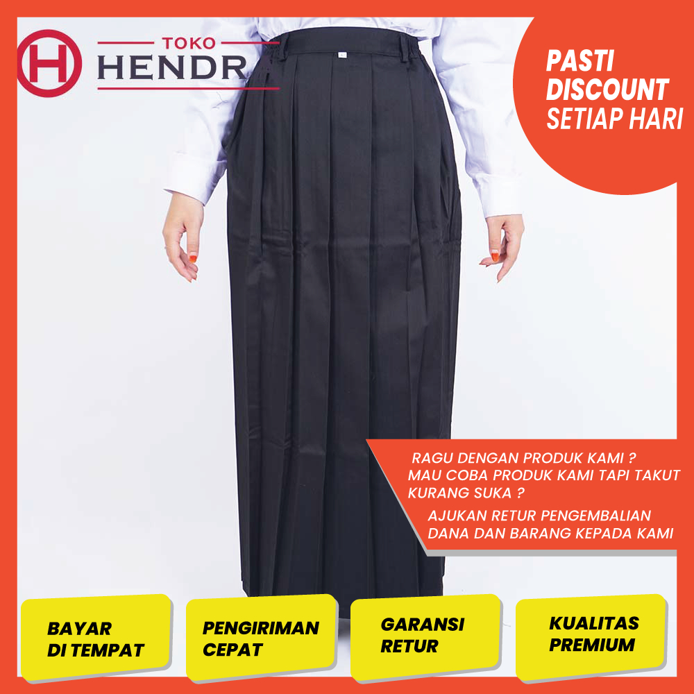 Rok Rempel Hitam Panjang SMP SMA Pinggang Karet | Rok Rempel SMA | Rok Rempel | Rok Sekolah