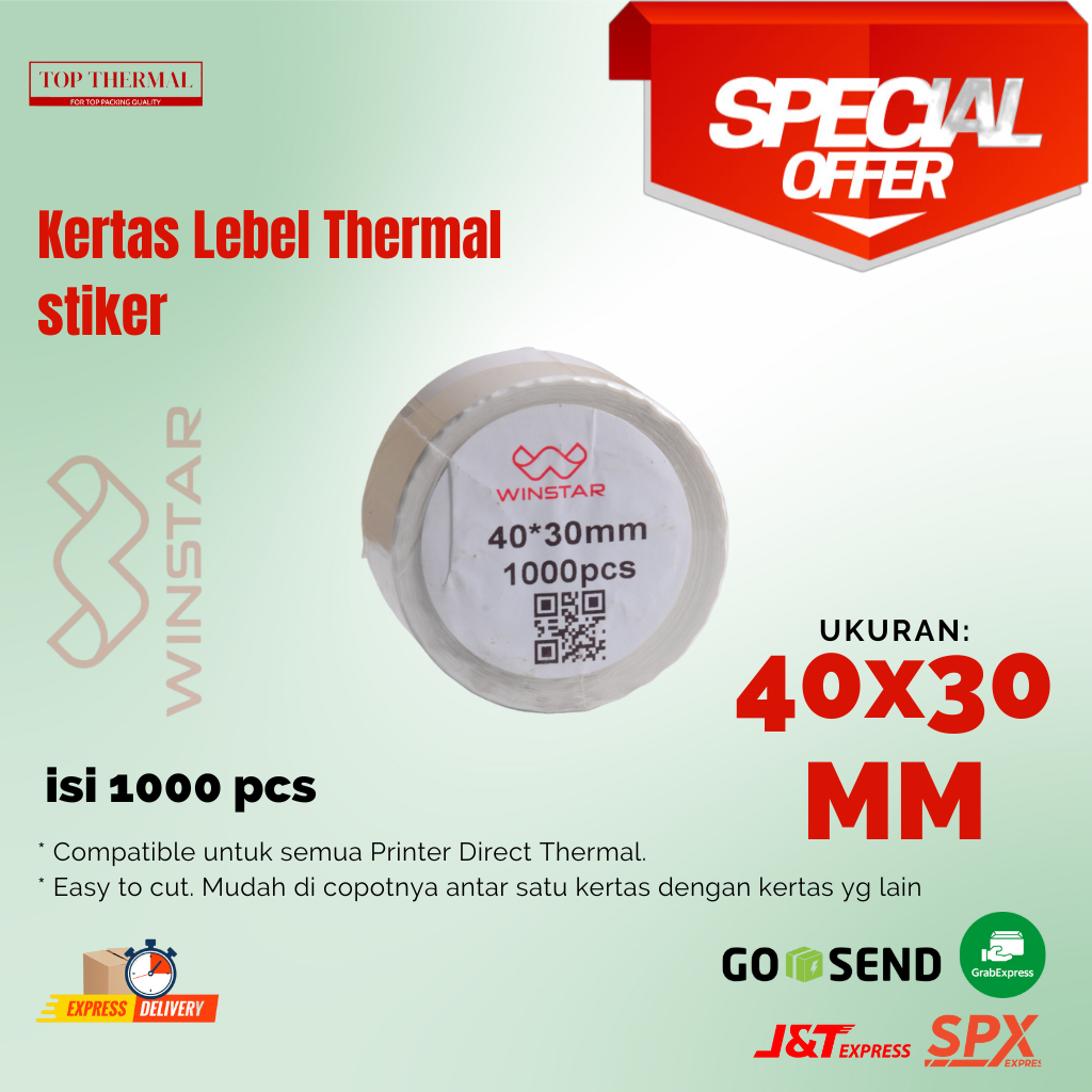 

kertas label thermal stiker 40x30 isi 1000 pcs barcode label cup minimuman 40 mm x 30 mm