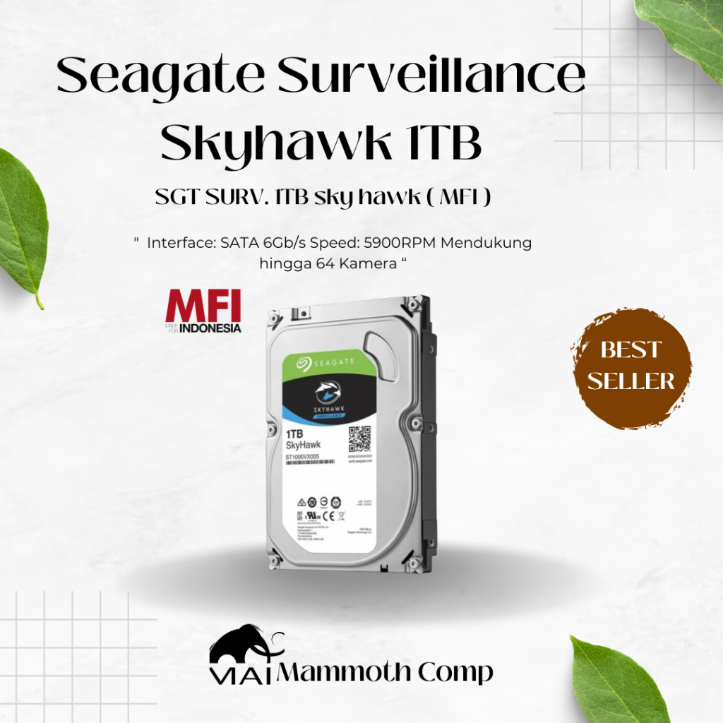 Seagate Surveillance Skyhawk 1TB ( MFI ) - HDD Internal
