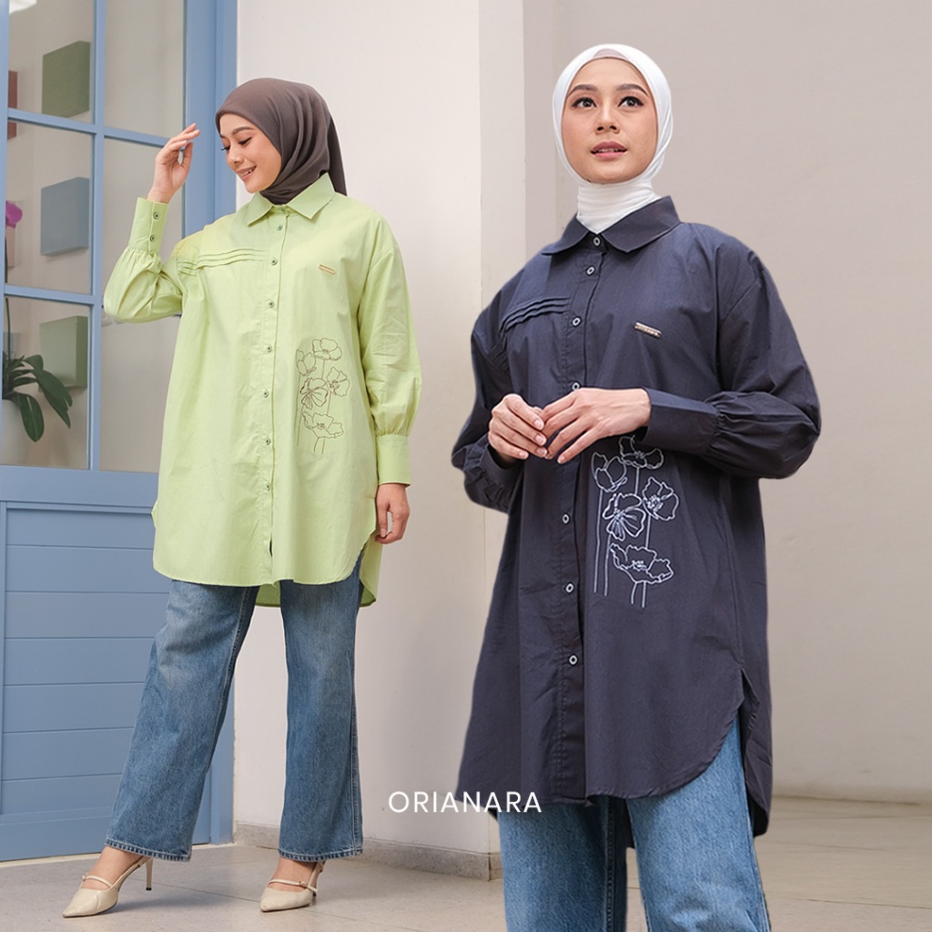 ORIANARA Emery Tunic Atasan Kemeja Tunik Bordir Wanita Panjang
