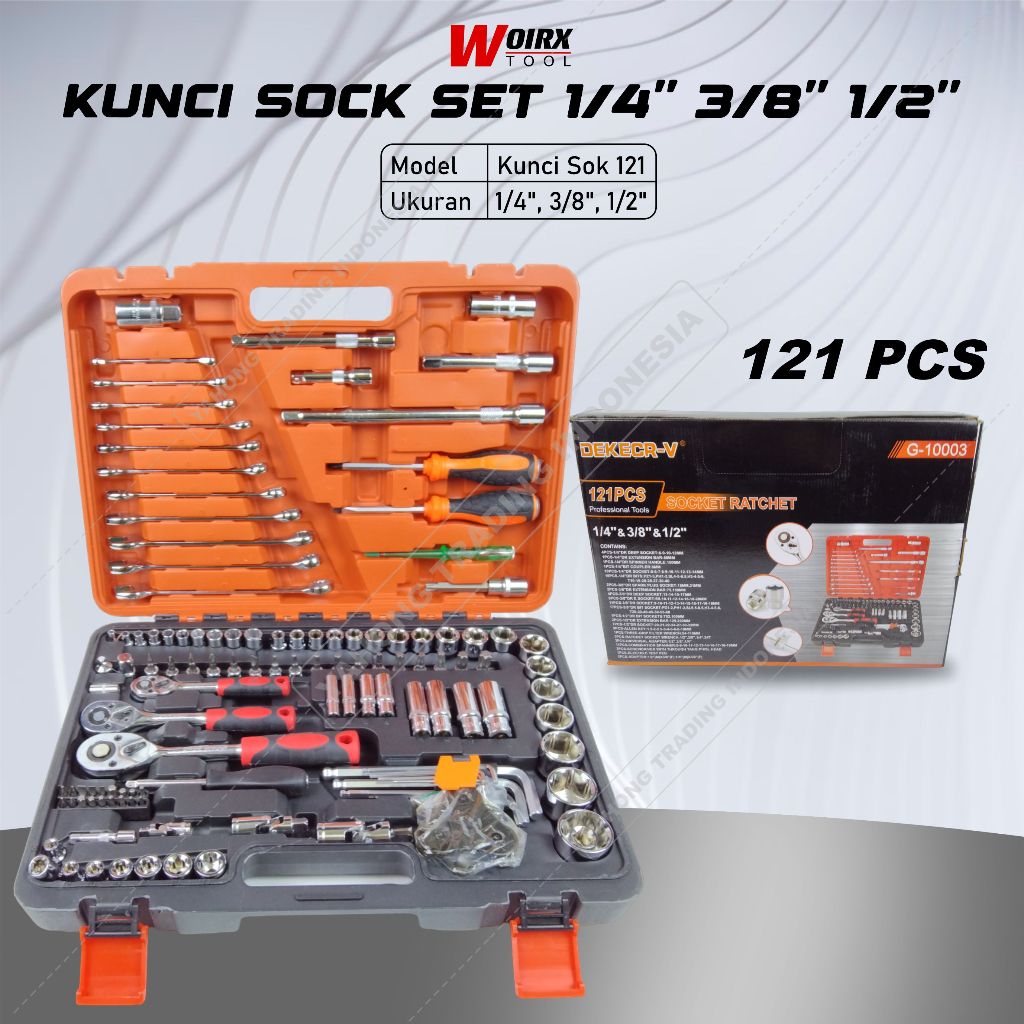 Kunci Sock Sok Set 1/4" 3/8" 1/2" inch 121 Pcs Socket Tool Kit WOIRX TOOL