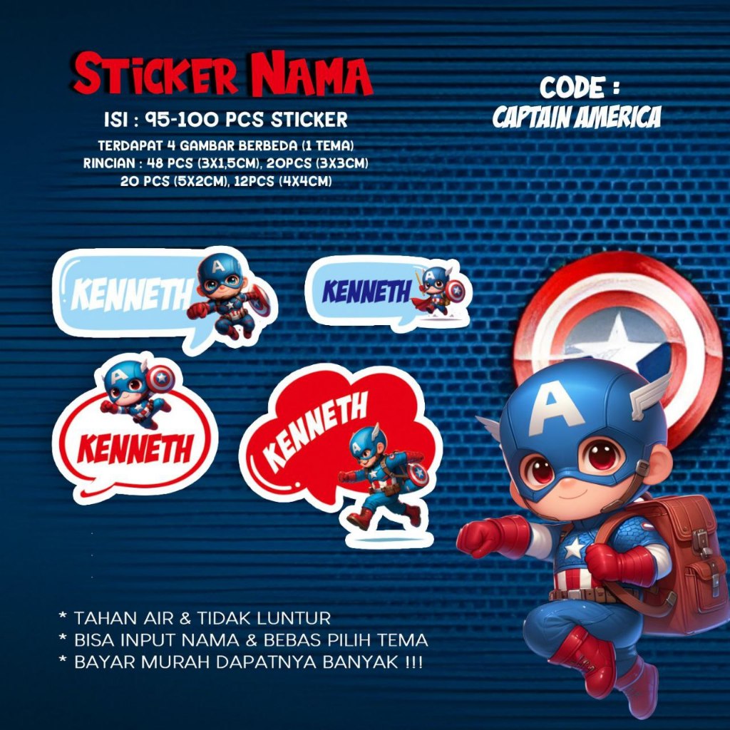 

Sticker / Stiker Label Nama Karakter Tema KAPTEN AMERIKA / CAPTAIN AMERICA