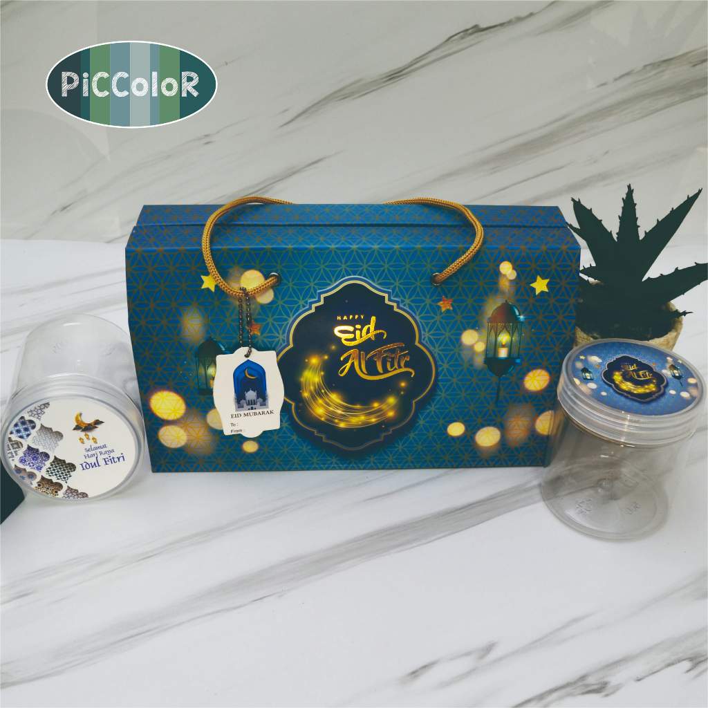 

GABLE BOX LEBARAN / KOTAK HAMPERS IDUL FITRI / BIRU GOLD (28X10X11 CM)