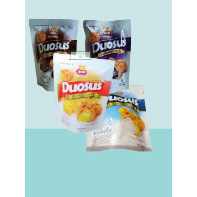 

Duosus Kue Soes Kering Cemilan Enak Duo Sus Cokelat / Blueberry / Vanila / Keju 30 Gram