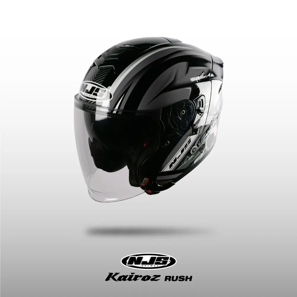 NJS KAIROZ DV RUSH Hitam - Silver Gloss/Doff - Helm Half face (DOUBLE VISOR) | NJS DV | Kairoz DV Mo