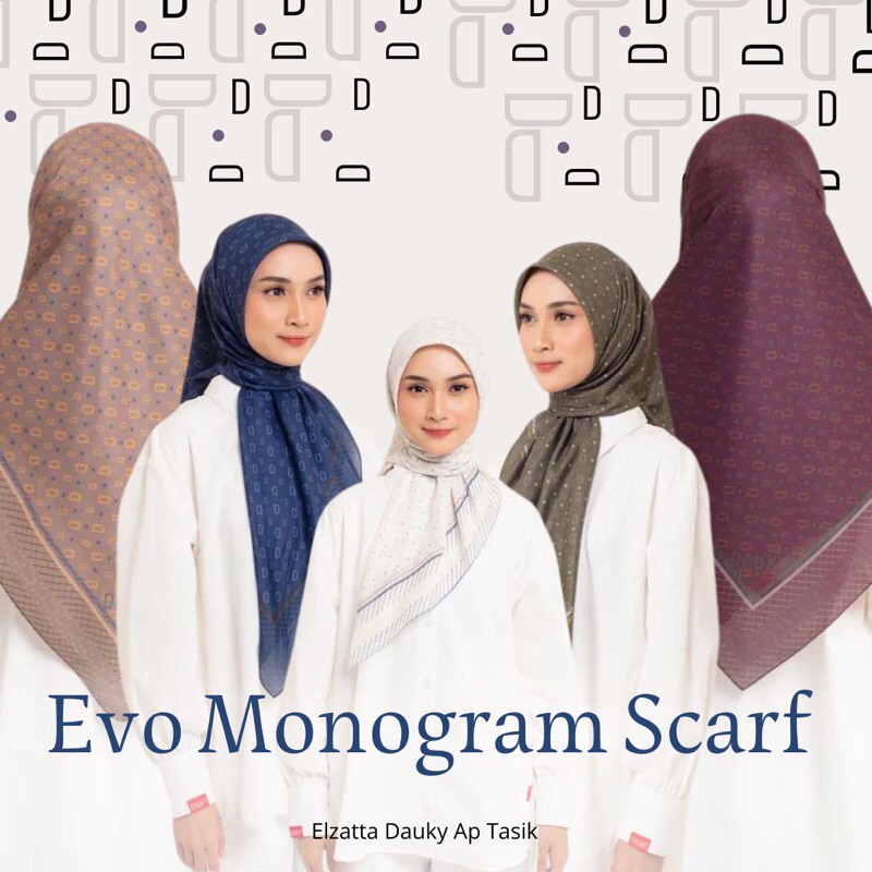 SCARF DAUKY HIJAB MOTIF DAUKY EVO MONOGRAM SCARF DAUKY KERUDUNG SEGI EMPAT MOTIF DAUKY ORIGINAL