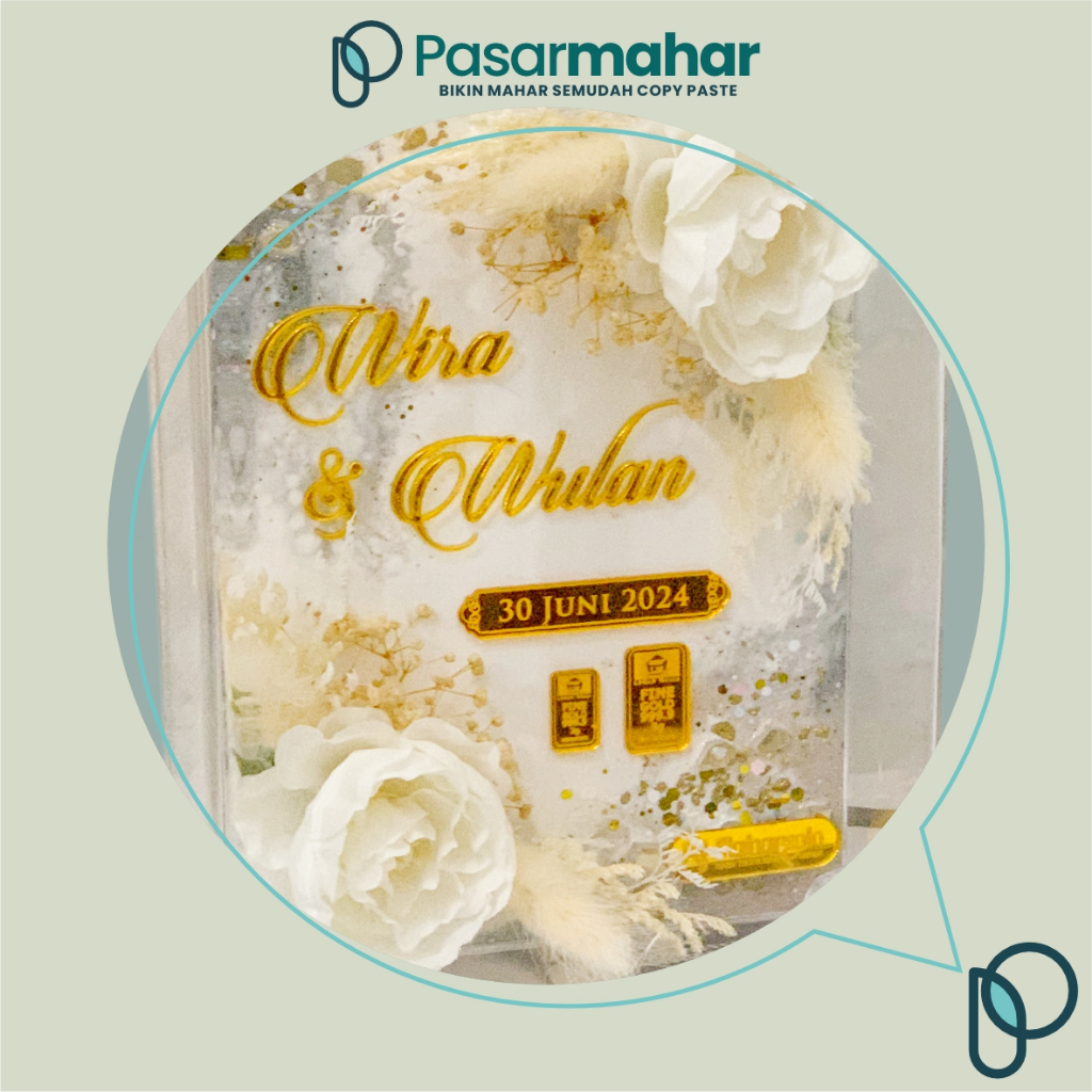 Mahar Akrilik ResinArt | Mahar Pernikahan Minimalist White Gold Premium - by Mahar Solo