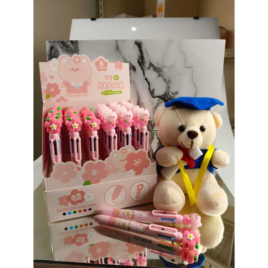 

Pulpen 6 Warna Cat & Sakura/ Karakter Lucu 6 Color Ball Pen Warna Warni 3D