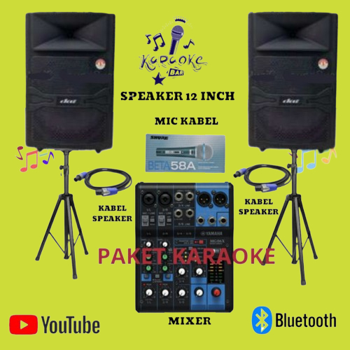 PAKET SOUND MIXER YAMAHA 6 CHANNEL SPEAKER 12 INCH AKTIF BLUETOOTH FREE STAND SPEAKER DAN KABEL