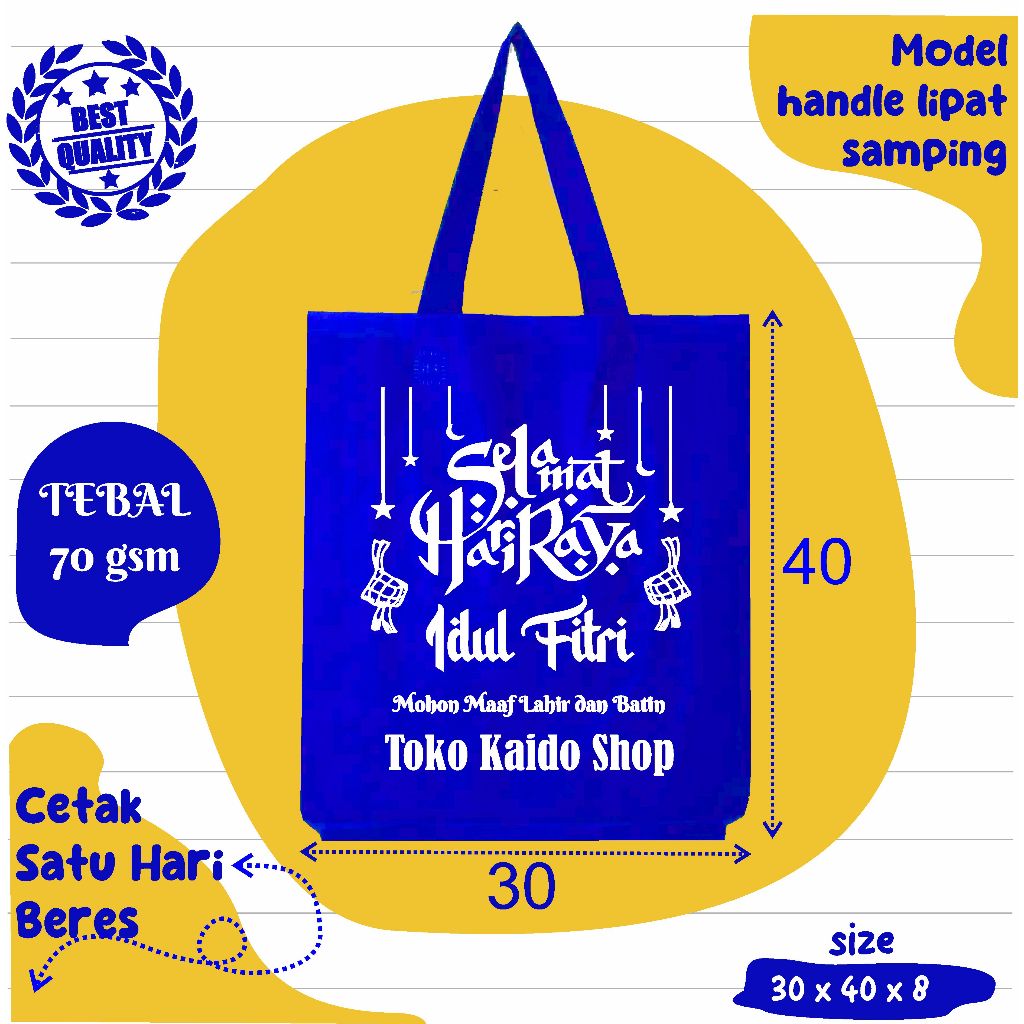 

TAS LEBARAN SPUNBOND CUSTOM LEBARAN 30x40 TAS HAMPERS GOODYBAG SABLON SOUVENIR PARTAI BANSOS SPUNBOND 30x40 MODEL TALI ACARA PEMILU CALEG PARTAI PERNIKAHAN KHITAN TASYAKUR SEMINAR TAS PROMOSI DLL