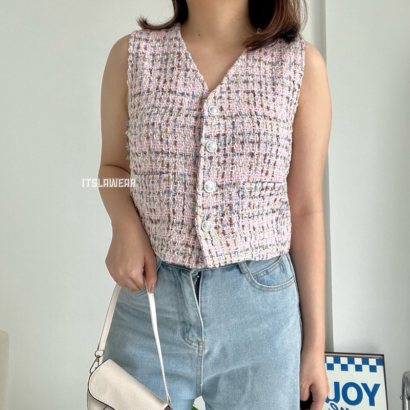 Misoo tweed top / korean tweed top / tweed vest wanita