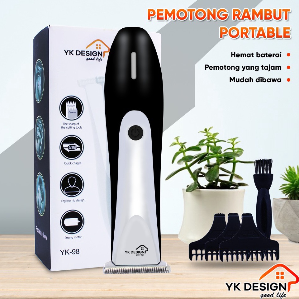 STOK TERBATAS YK DESIGN YK98 alat cukur rambut tanpa kabel  alat Pemotong rambut hair clipper Cordle