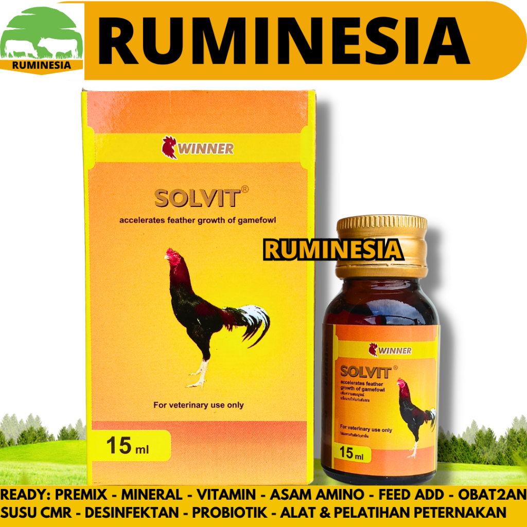 WINNER SOLVIT LAGA 15ML - Vitamin Ayam Laga Aduan - Obat Penumbuh Bulu Ayam Laga Aduan Super Cepat