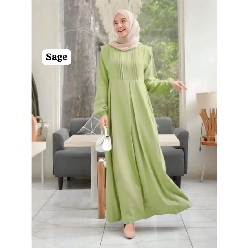 Gamis tanisha crinkle airflow warna hijau biru Wardah mint sage matcha mocca army maroon hitam navy 