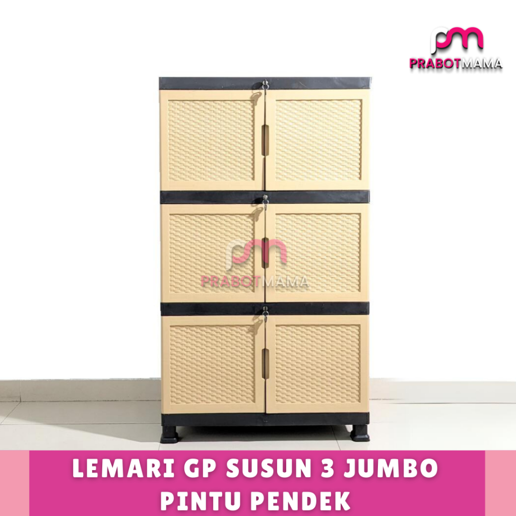 Lemari PH Susun 3 & Susun 4 Premium Black Rotan2 Jumbo Gunplast - PRABOTMAMA / Lemari Plastik Susun 
