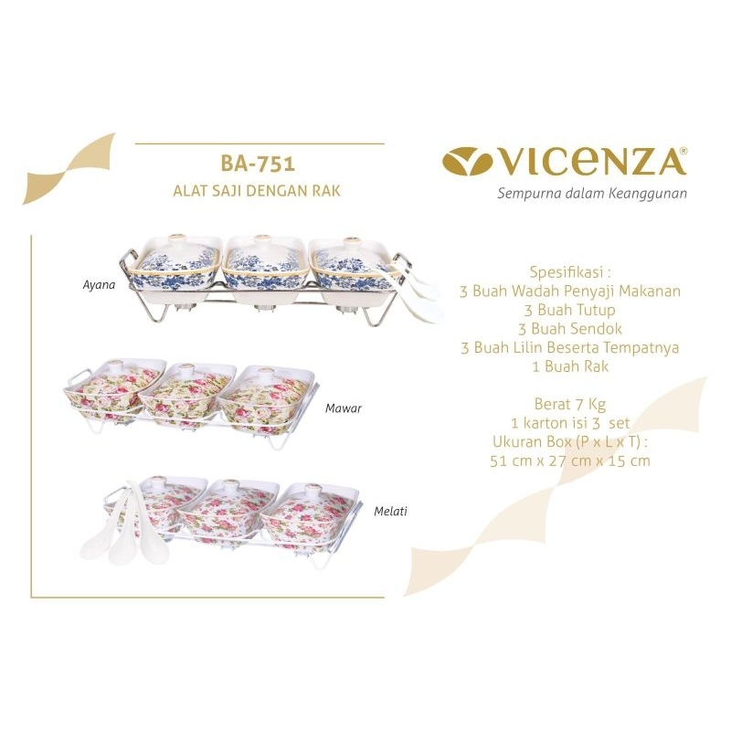 Vicenza BA751 Prasmanan Wadah Saji Segi Isi 3 set Casserole With Rack