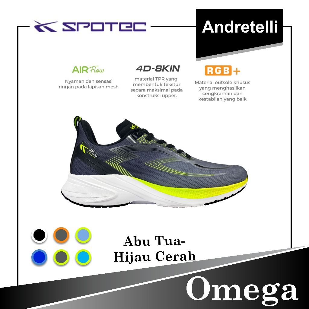 SPOTEC OMEGA Sepatu Running ABU / HIJAU CERAH