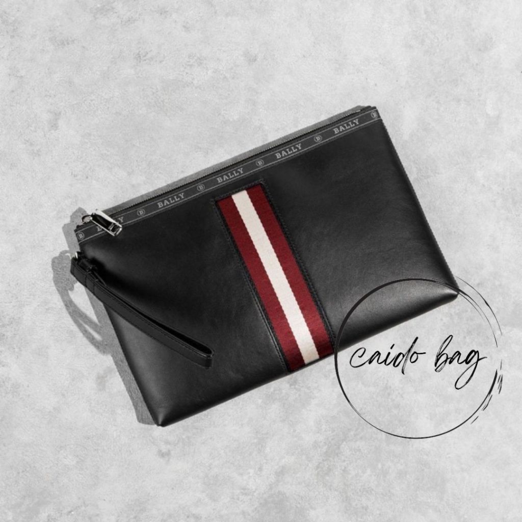 SHOULDER BAG MEN CLUTCH BALLY HARTLAND LEATHER BAG IN BLACK STRIPE