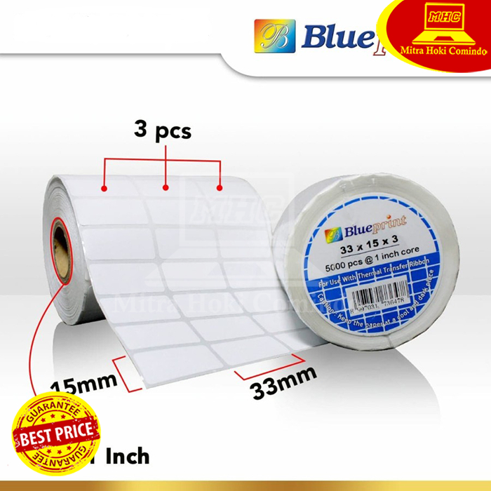 

KERTAS STIKER LABEL BARCODE Semi Coated BLUEPRINT 33x15mmx3Line isi 5000Pcs