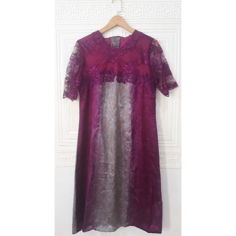Midi Dress / Dress Brokat / Midi Dress Brokat / Dress Ungu / Dress Wanita / Dress Satin / Dress Pest