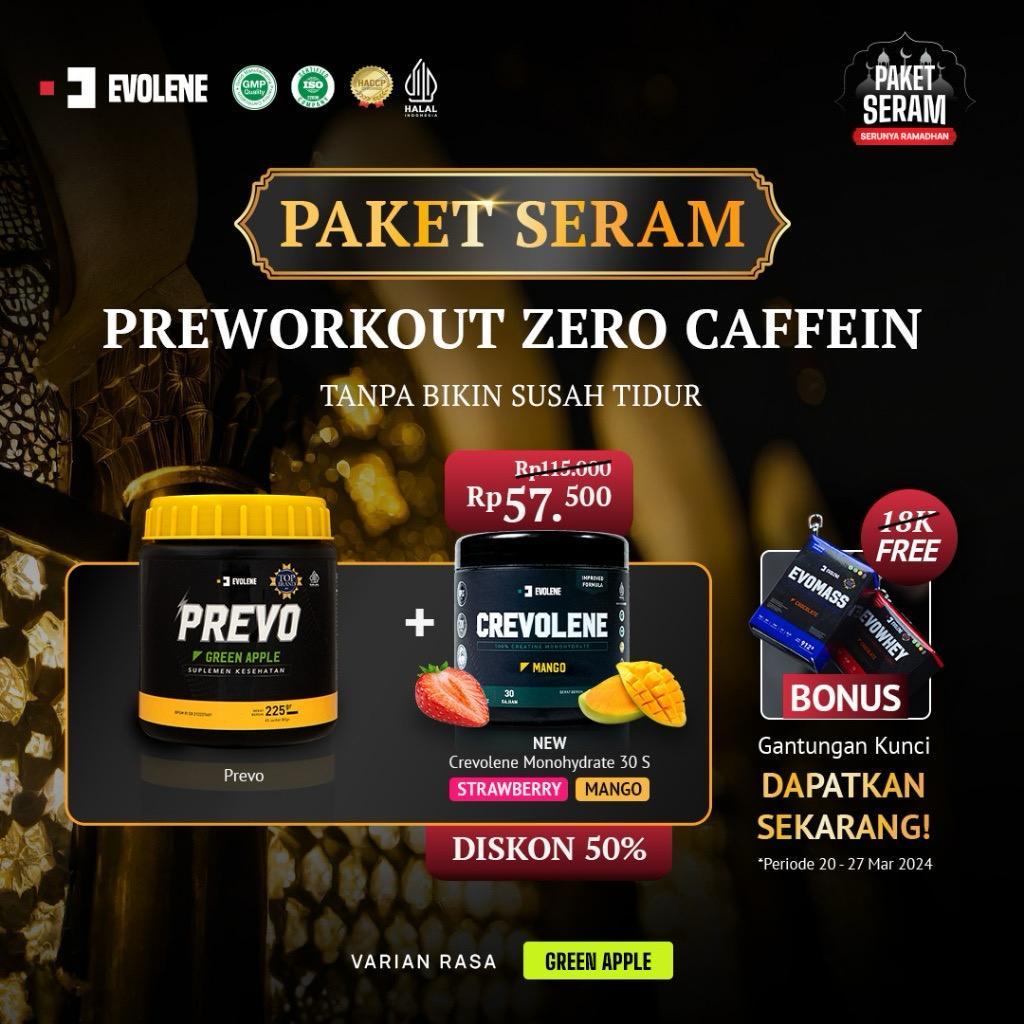 PAKET SERAM TEBUS MURAH PREVO 45 SACHET + NEW CREVOLENE MONOHYDRATE 30SERV | POWER PREWORKOUT