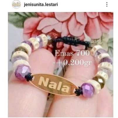 gelang buyu +emas plat nama 0,200gr emas 700