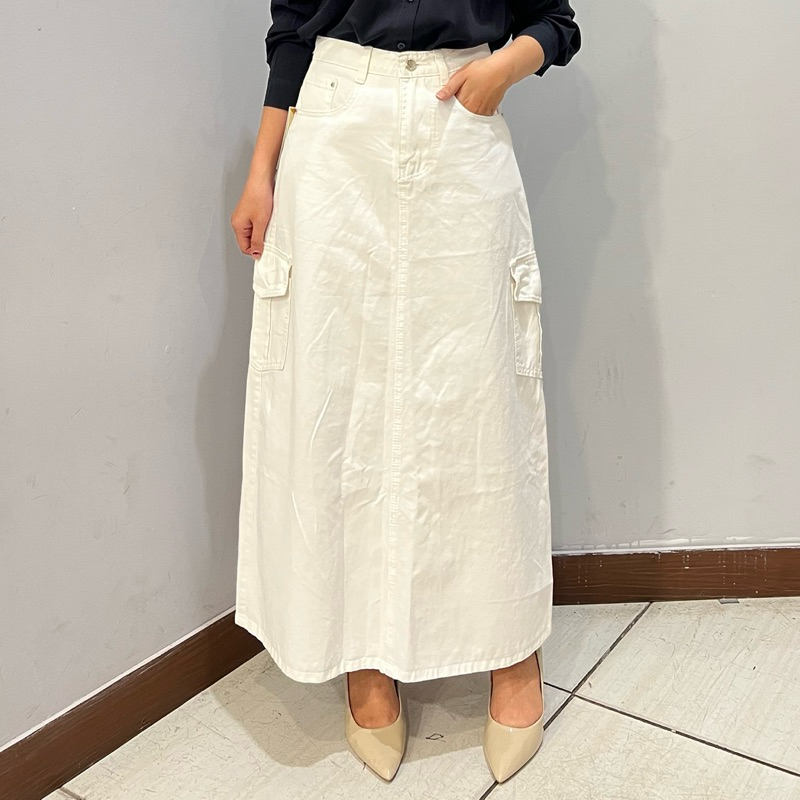 ROK JEANS CARGO WANITA 8279 - 8265 || ROK JEANS PUTIH PANJANG