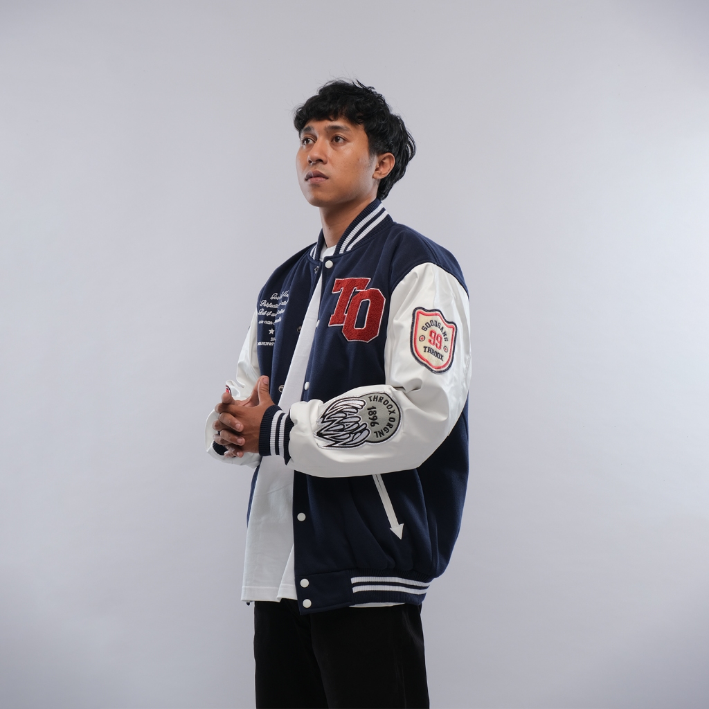 Throoxoriginal Varsity Bomber Biru Hannibal Navy || Jacket Throox