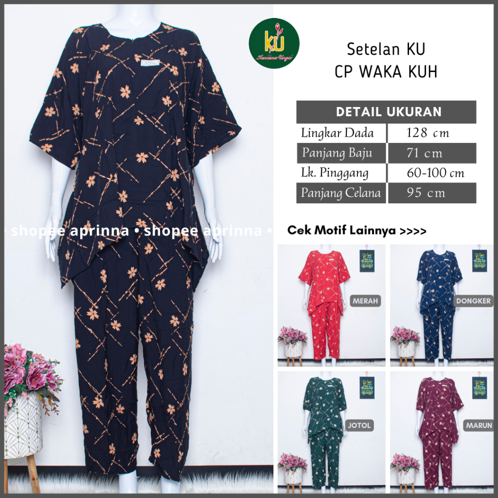 Setelan CP WAKA Kencana Ungu Label Hitam Piyama Wanita Dewasa Lengan Pendek Busui Friendly Resleting