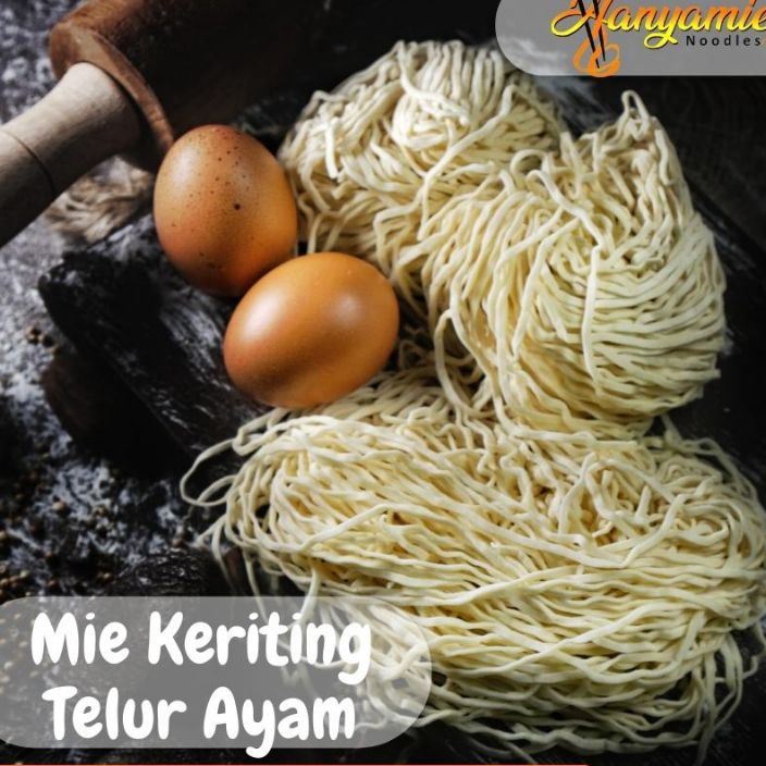 

PROMO SALE Mie ayam bakmi mentah hanyamie dengan telur ayam isi 1 pcs