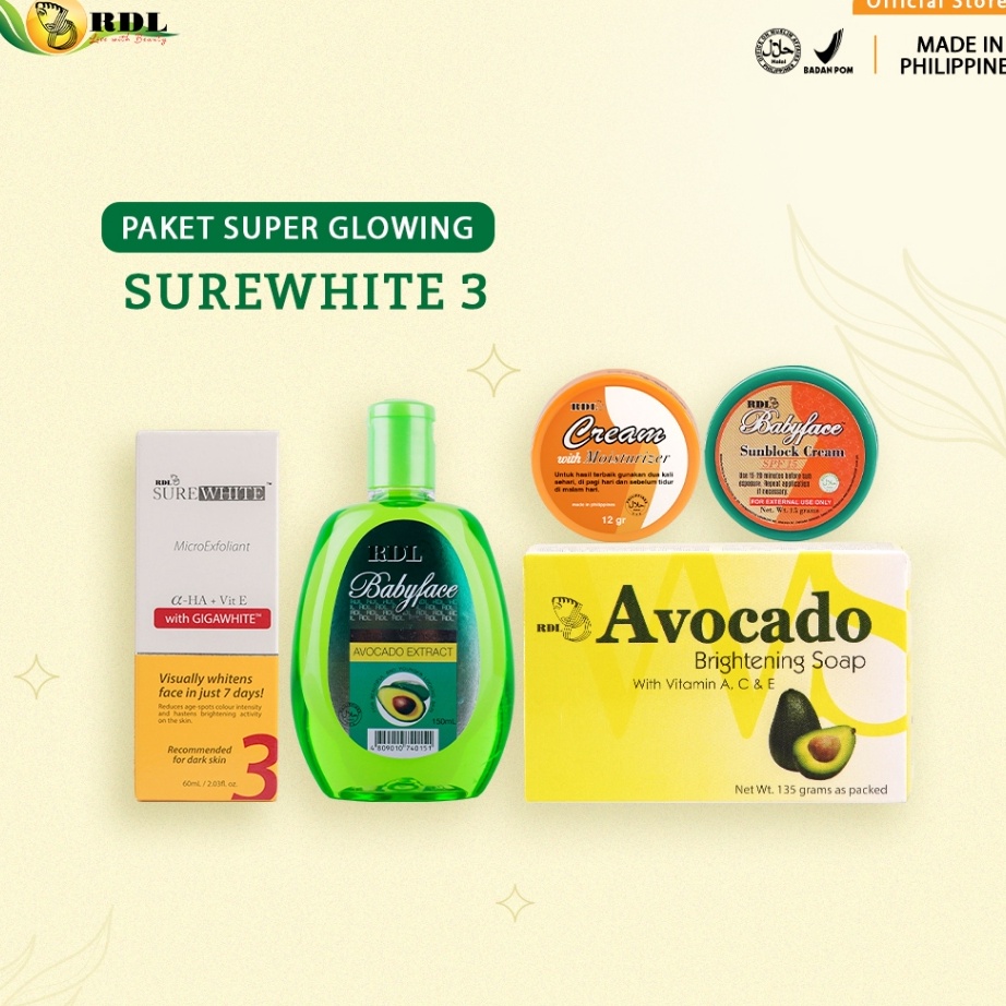 READY STOK RDL Paket Complete SureWhite 3  Skincare Pagi Malam Perawatan Wajah Kusam AgeSpots Facial