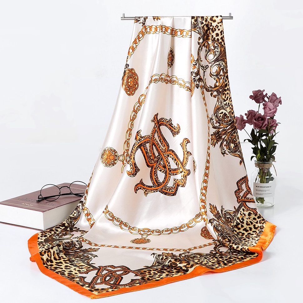 IDO841 Free Ongkir 9x9 cm Syal Persegi Besar Satin Jilbab Wanita Hijab Pola Persegi Panjang Bahan Hi