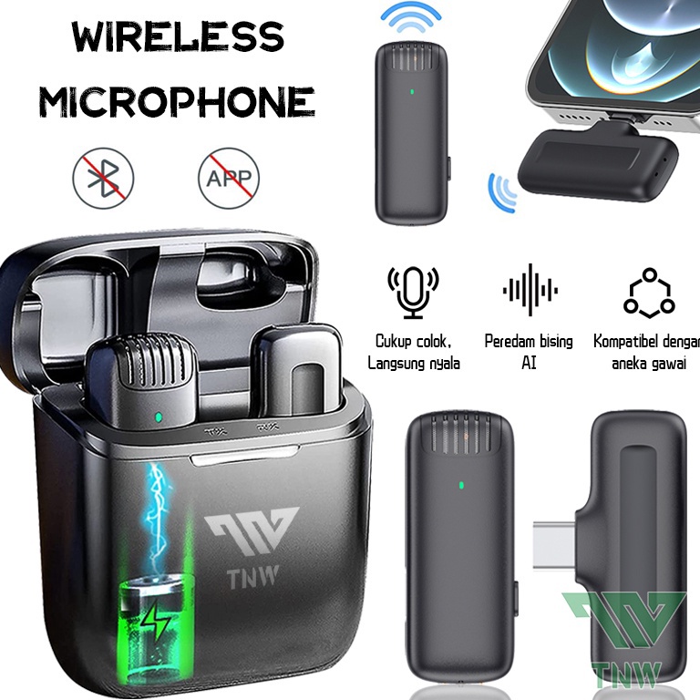 PALING DICARI TNW X8 Nirkabel Lavalier Mikrofon Mini Microphones dengan Penerima dan Charging Case K