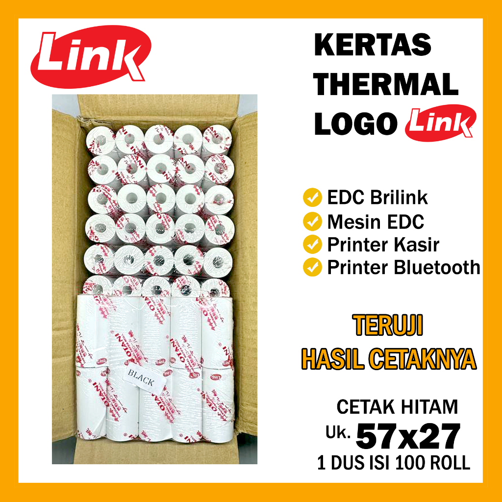 

KERTAS THERMAL EDC LOGO LINK ISI 100 ROLL (1dus) / Kertas EDC Brilink / Kertas Struk