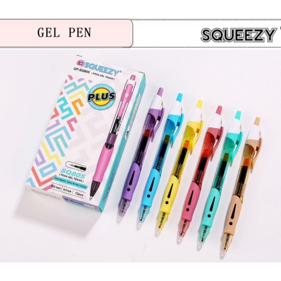 

NUA875 VIRAL Pulpen Gel Pen Cetek Squeezy GP SQ85 Retractable isi 1 Box 12 pcs Hitam