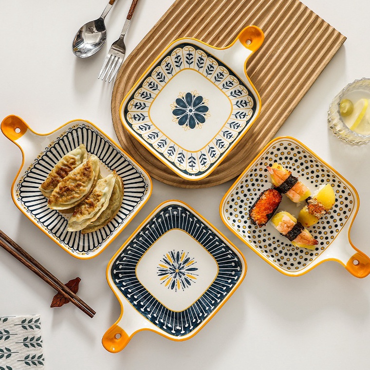 BIG SALE ASHOME Piring Keramik Gagang Motif BLUE FLOWER SERIES Tahan Panas  Mircrowave Safe  Piring 