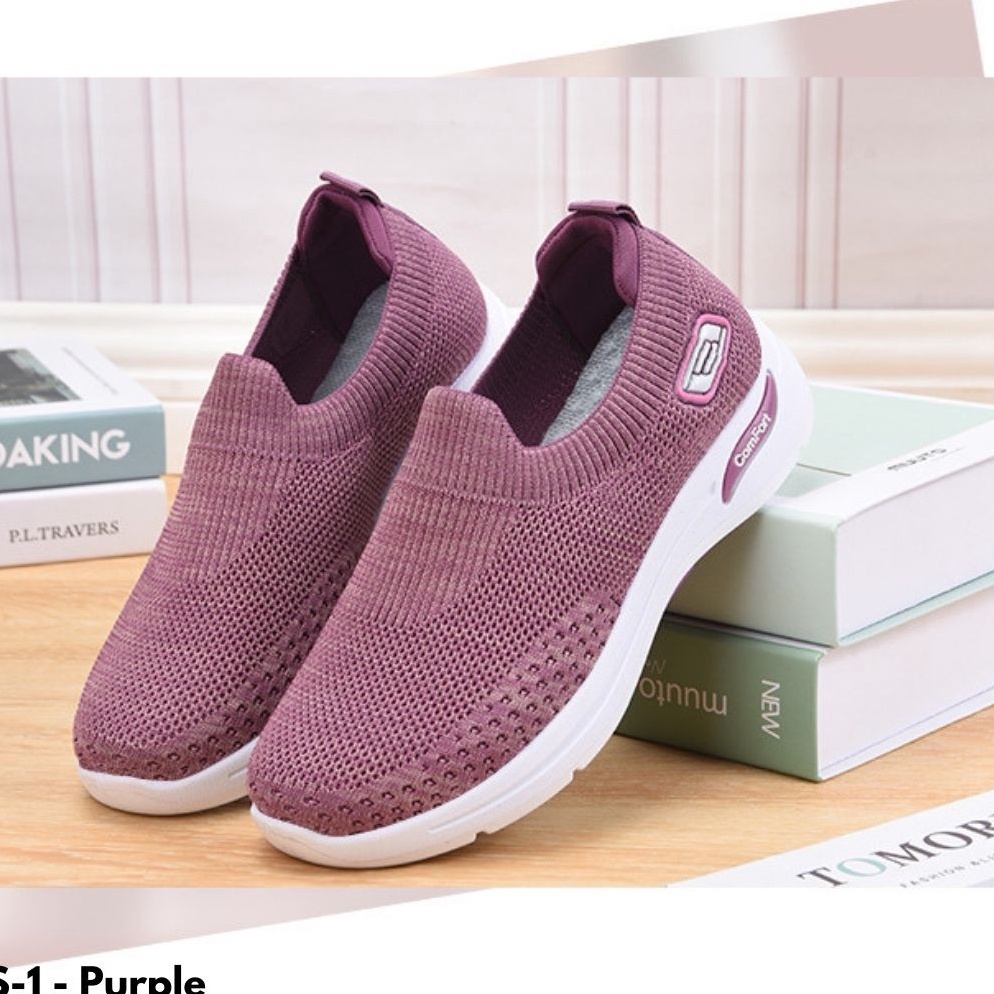 Langsung Kirim SEPATU KETS WANITA TANPA TALI CASUAL OLAHRAGA SENAM SPORT IMPORT NYAMAN ELASTIS CASUA