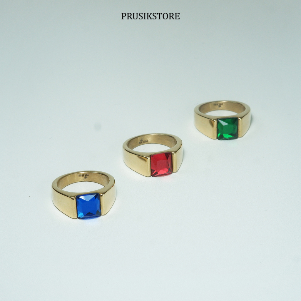 Ring Batu Kaca Cincin Titanium Pria Cowok Keren Anti Karat