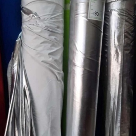 77 kain parasut Korea bahan Despo kain impor silver metalik glossy