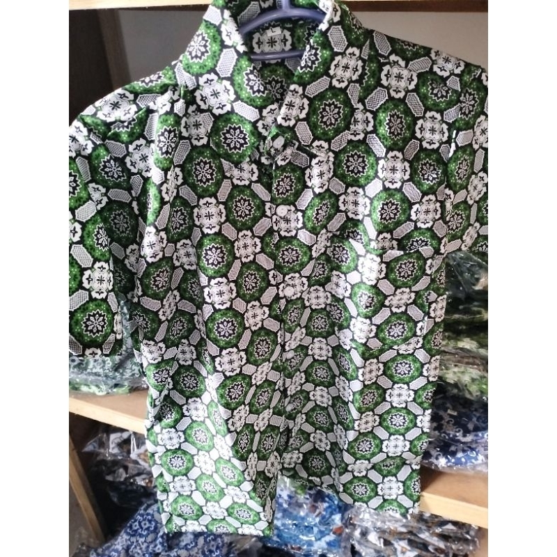 BATIK MI/BATIK DINIYAH/SERAGAM BATIK SEKOLAH MOTIF MATAHARI HIJAU/SD/MI