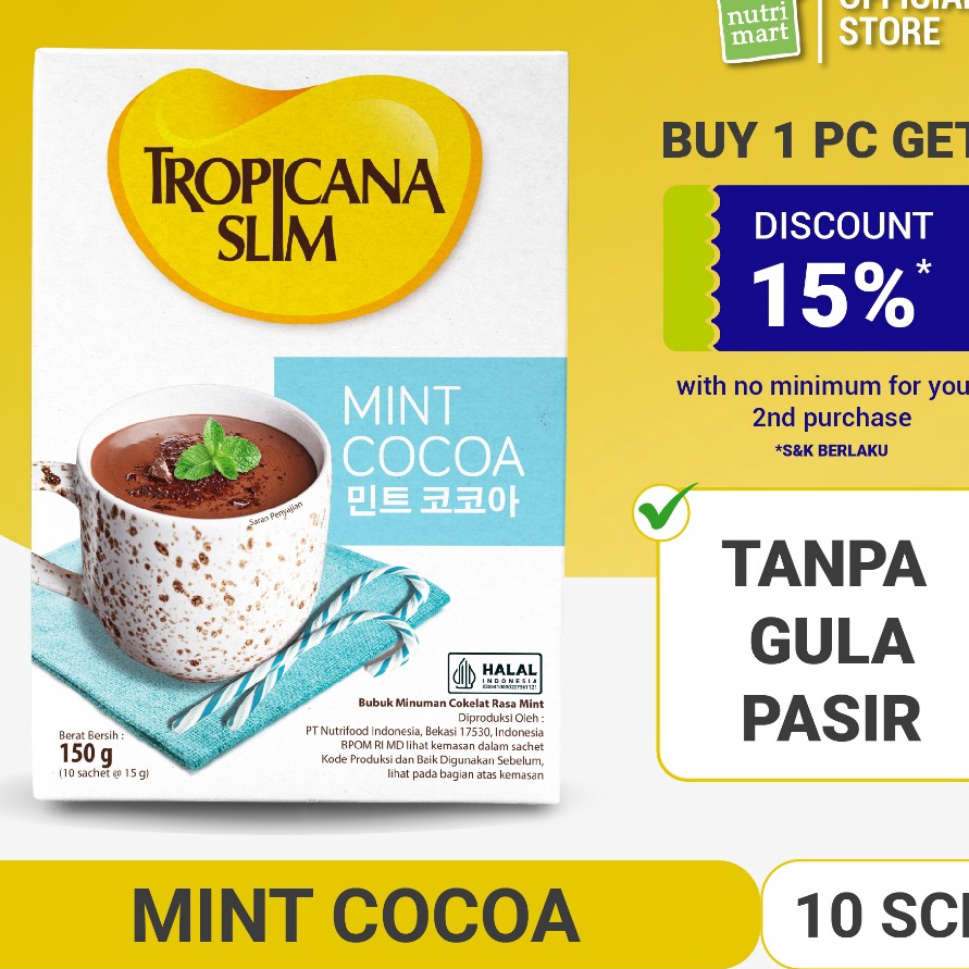 

PROMO SALE Tropicana Slim Mint Cocoa 1 Sachet Minuman Cokelat Mint Nikmat Tanpa Gula Pasir