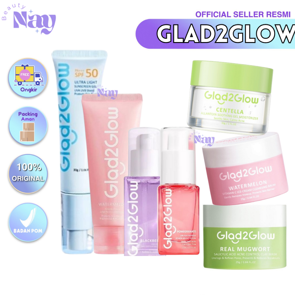 GLAD2GLOW SUNSCREEN MOISTURIZER GEL SPF 50 PA+++ BLUEBERRY CENTELLA MOISTURIZER GEL CREAM WATERMELON