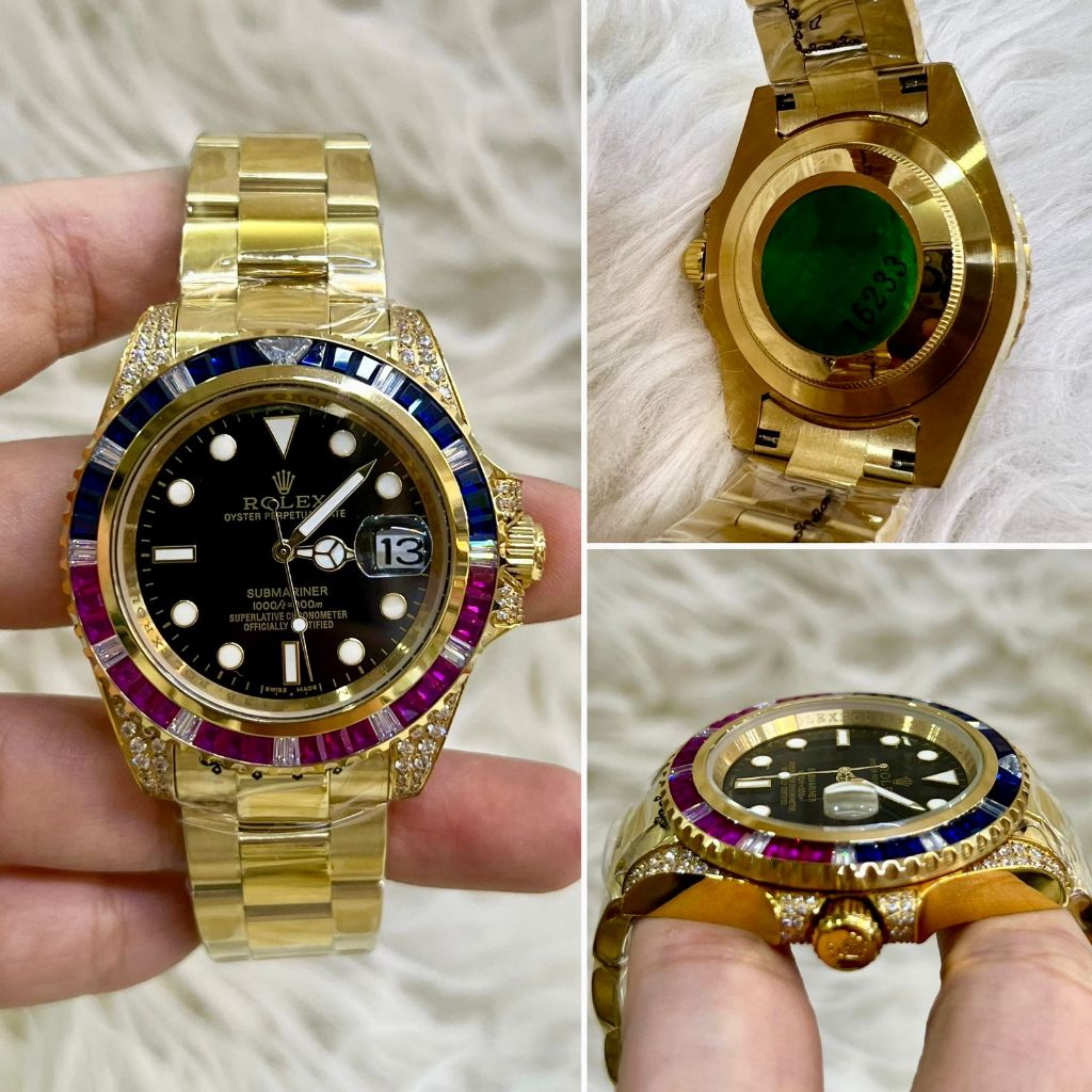JAM TANGAN PRIA ROLEX AUTOMATIC FASHION DIAMOND - Jam Tangan Cowok Rolex Submariner Gold Rainbow
