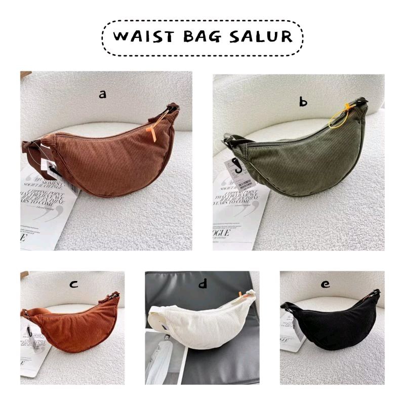 waist bag import original tas pinggang cewek cowok beludru salur