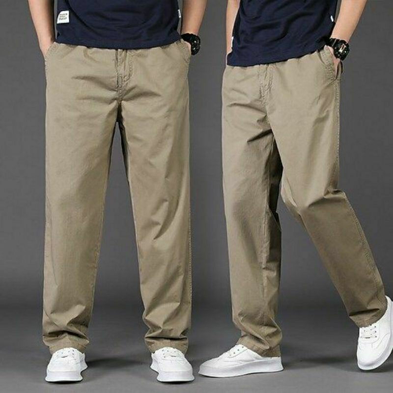 Celana Chino pria panjang standar bahan twill berkualitas